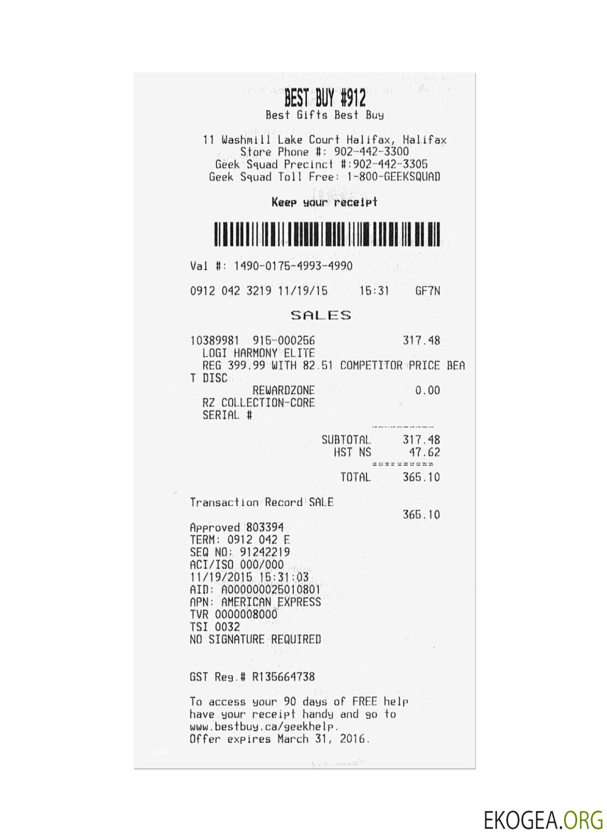 Reçu de paiement BEST BUY